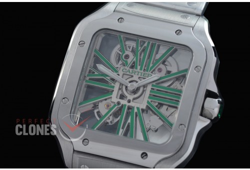 0 0 0 0 0 0 CAR-SAN-002S RF Santos de Cartier Skeleton 39mm Men SS/SS Skeleton/Green Customized 9611MC