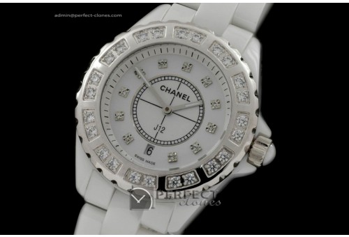 CHA01013 J12 White Ceramic Men Diamonds Japanese Quartz Boxset