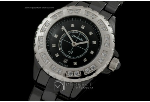 CHA01012 J12 Black Ceramic Ladies Diamonds Japanese Quartz Boxse