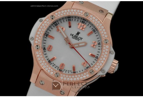 HB38-01036 Big Bang 38mm RG/Diam/Ru Aspen White Swiss Quartz