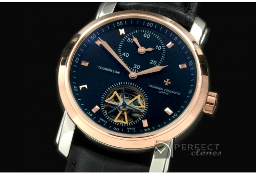 VC00217 Matle Tourbillon Duo Time SS/RG/LE Black Asian Auto 281