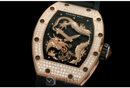 RM057-106D Dragon Tourbillon RG/RU Black/Gold Asian 21J Deco