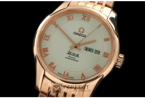 OMDE10071 Deville Co Axial Day/Date RG/RG White Asian 2836