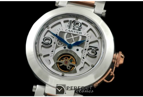 CARPS00111 Pasha Tourbillon 42mm SS/RG White Miyota 9015