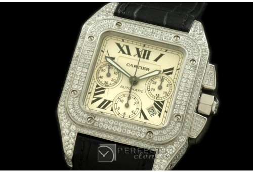 CARS00021 Santos 10Chrono SS/Diam/LE White A7753