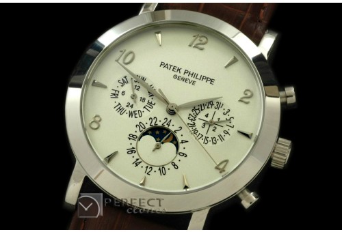 PPCA10033 Classic Perpetual Calendar SS/LE White Num Asian 2813