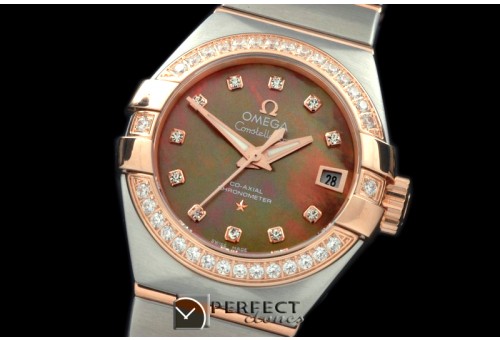 OMCO00809D Double Eagle Ladies Auto SS/RG Brown Diamonds J-Miyot