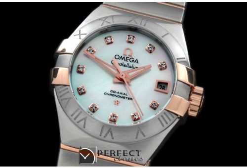 OMCO00801 Double Eagle Ladies Auto SS/RG Wht Diamonds J-Miyota 8