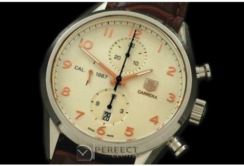 TG1887-006L Carrera 1887 Vintage Chrono SS/LE White A-7750
