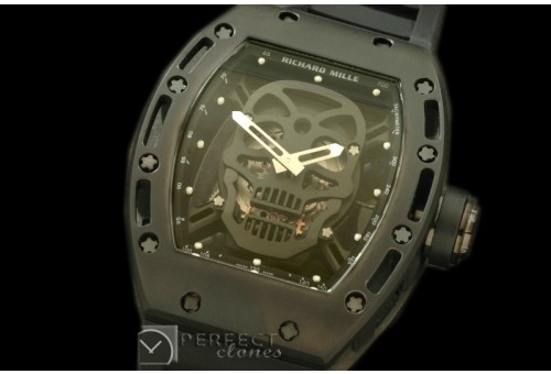 RM052-107 Skull Tourbillon PVD/RU Black Asian 21J Decorated