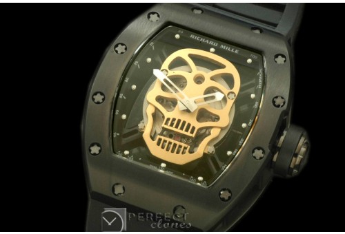 RM052-108 Skull Tourbillon PVD/RU Black Asian 21J Decorated