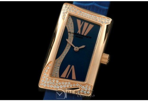 VC1972-113D 1972 Ladies RG/Diam/LE Blue Swiss Qtz