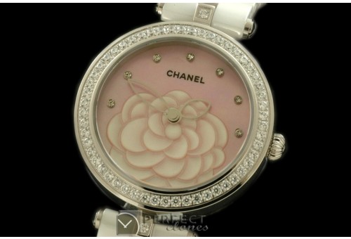 CHMPR-W-104 Mademoiselle Prive Ladies White Cer/Diam Pink Jap OS
