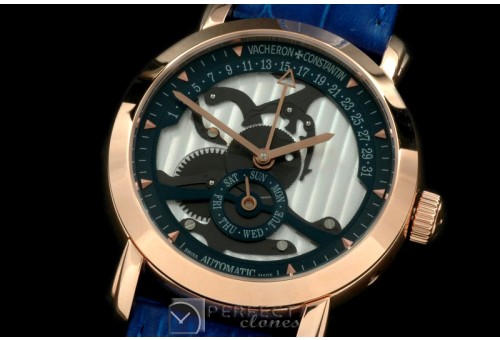 VC00208 Malte Retrogating Day/Date RG/LE Blue Asian 2813