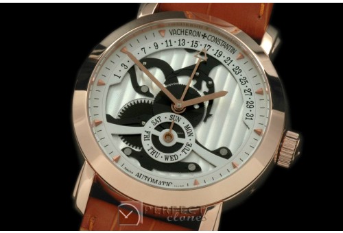 VC00206 Malte Retrogating Day/Date RG/LE White Asian 2813