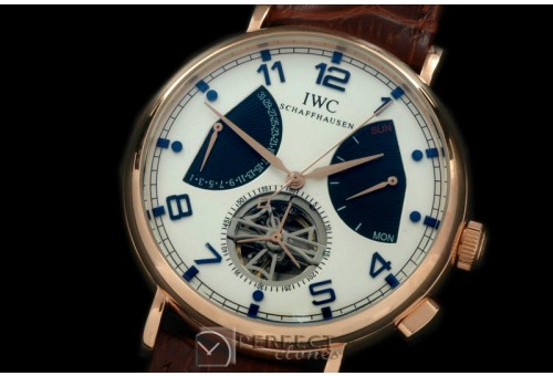 IW00313 Retrogating Date/Reserve Tourbillon RG/LE Wht Asian 2813