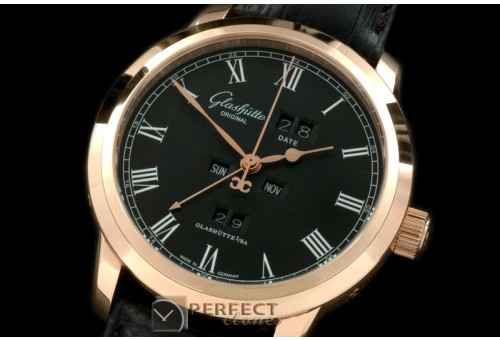 GL01062 Senator Perpertual Calendar RG/LE Black Asian 2813