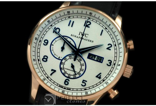 IWPG10156L Portuguese Chrono Day/Date RG/LE White/Blue Jap OS20
