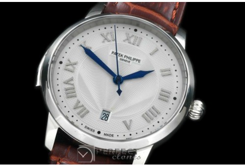 PP00706 Calastrava Automatic SS/LE White Roman Asian 2824