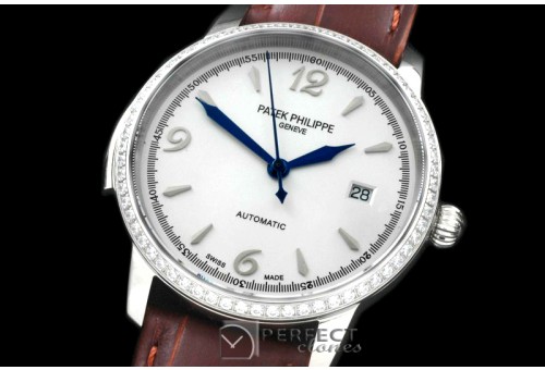 PP00701D Calastrava Automatic SS/LE White Num Asian 2824