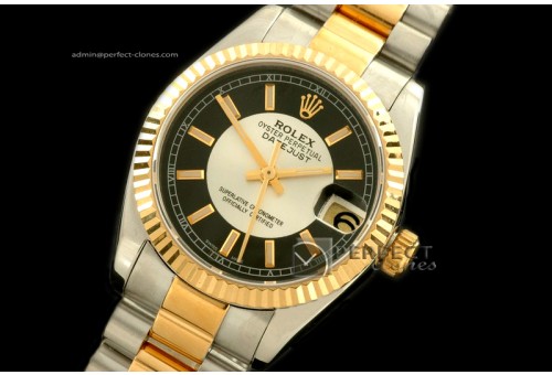 RDJmT10132 SS/YG Pres Black/Silver Sticks Swiss Eta 2836-2