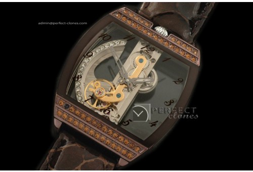 COGB10014 Golden Bridge PVD Brn/Diam/LE Asian Auto 2813 Skeleton