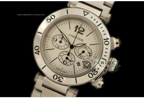 CARPS01104 Pasha Seatimer Chrono SS/SS White Jap Quartz Chrono