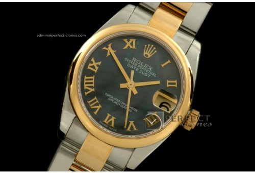 RDJmT30067 SS/YG Oyster MOP Black Roman Swiss Eta 2836-2