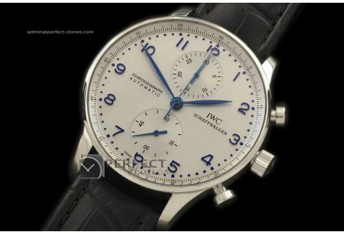 IWPG10002 Portuguese Chrono SS/LE Wht/Blue A-7750 New Improved