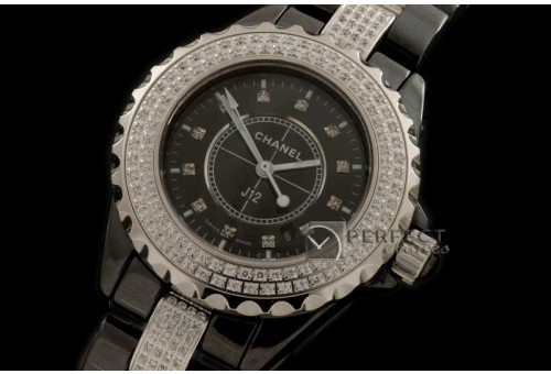 CHA10042 J12 Black Ceramic Diamonds Ladies Japanese Quartz