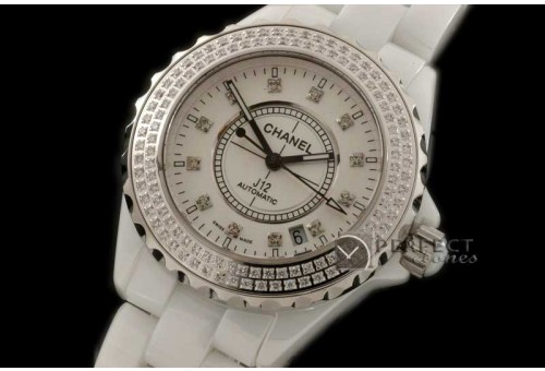 CHA01032 J12 White Ceramic / Diamonds Men Asia Eta 2836-2