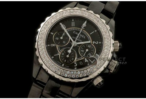 CHA00089 J12 Auto Chrono Blk/Diam Full Ceramic A-775Sec