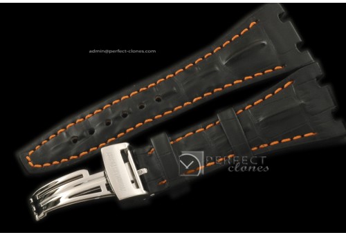 APA10005 Black Horn Back Leather Strap Orange Stitch c/w Clasp F