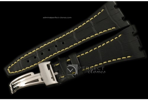 APA10008 Black Leather Yellow Stitch Strap c/w Clasp