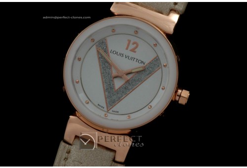 LVLV10032 Ladies Tambour V RGLE White Ceramic Bez Jap Quartz