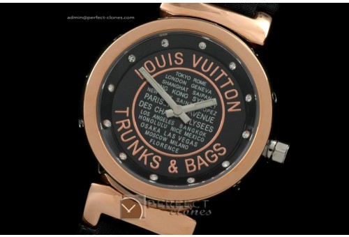 LVLTB10016 Ladies Tambour T/B RGLE Black R-Gold Bez Jap Quartz