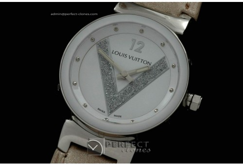 LVLV10012 Ladies Tambour V SSLE White Ceramic Bez Jap Quartz