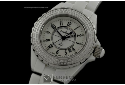 CHAA00103 Ladies J12 White Ceramic/Genuine Diamonds Swiss Quartz