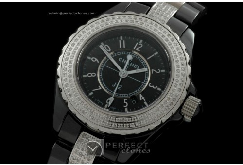 CHAA00106 Ladies J12 Black Ceramic/Genuine Diamonds Swiss Quartz