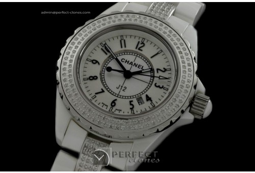 CHAA00105 Ladies J12 White Ceramic/Genuine Diamonds Swiss Quartz