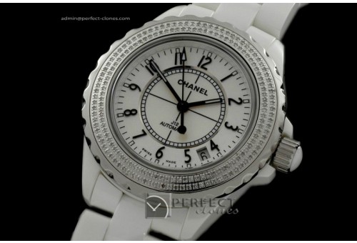 CHAA00113 Men J12 White Ceramic/Genuine Diamonds Swiss Eta 2824