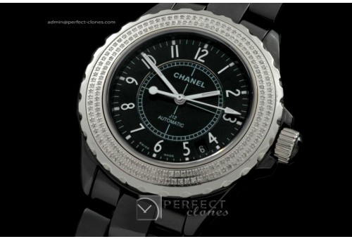 CHAA00114 Men J12 White Ceramic/Genuine Diamonds Swiss Eta 2824