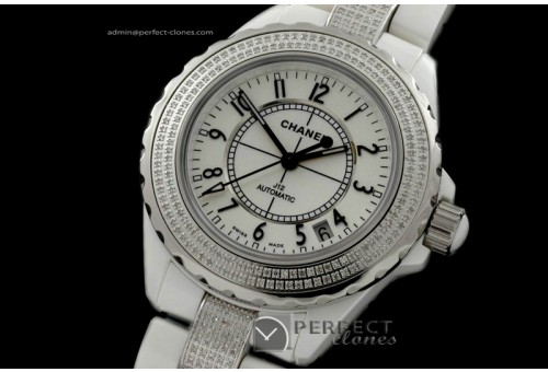 CHAA00115 Men J12 White Ceramic/Genuine Diamonds Swiss Eta 2824