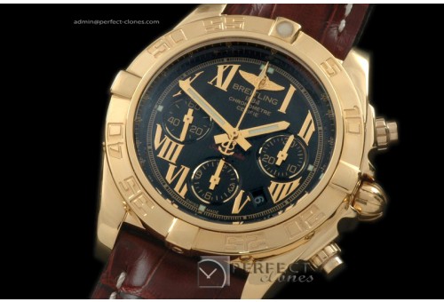 BLB01-10082L Chronomat B01 YG/LE Black Roman Sticks A-7750