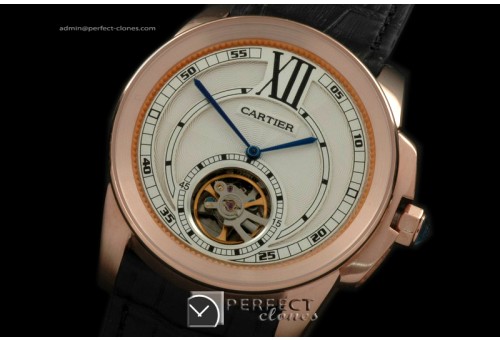 CARCC10016 Calibre de Cartier Tourbillon RG/LE White Asian 2813