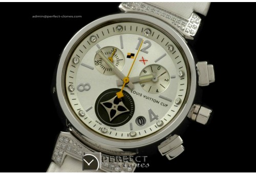 LV10046 LV Cup Chronograph Ladies SS/LE White Jap Qtz C/w B