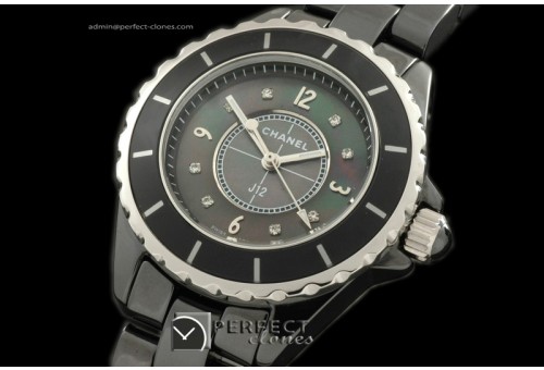 CHA0101J12 Ladies Black Ceramic MOP Black Diam Jap Quartz