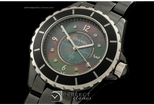 CHA01009 J12 Men Black Ceramic MOP Black Diam Jap Quartz