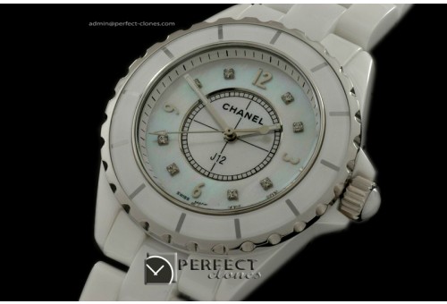 CHA01007 J12 Men White Ceramic MOP White Diam Jap Quartz