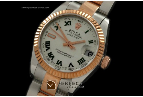 RDJmRT40068 SS/RG Oyster White/Green Roman Swiss Eta 2836-2